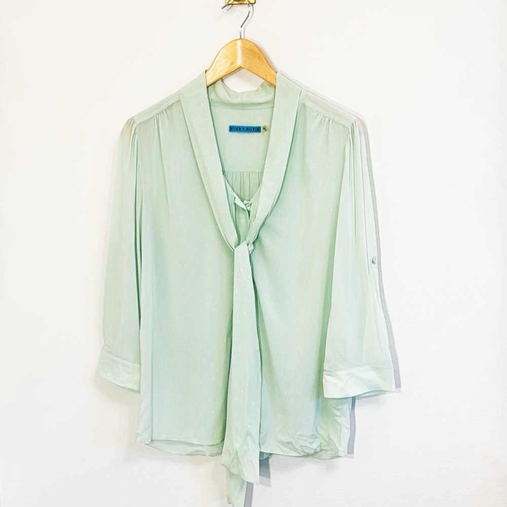 Alice + Olivia Mint Green Tie-Neck Blouse